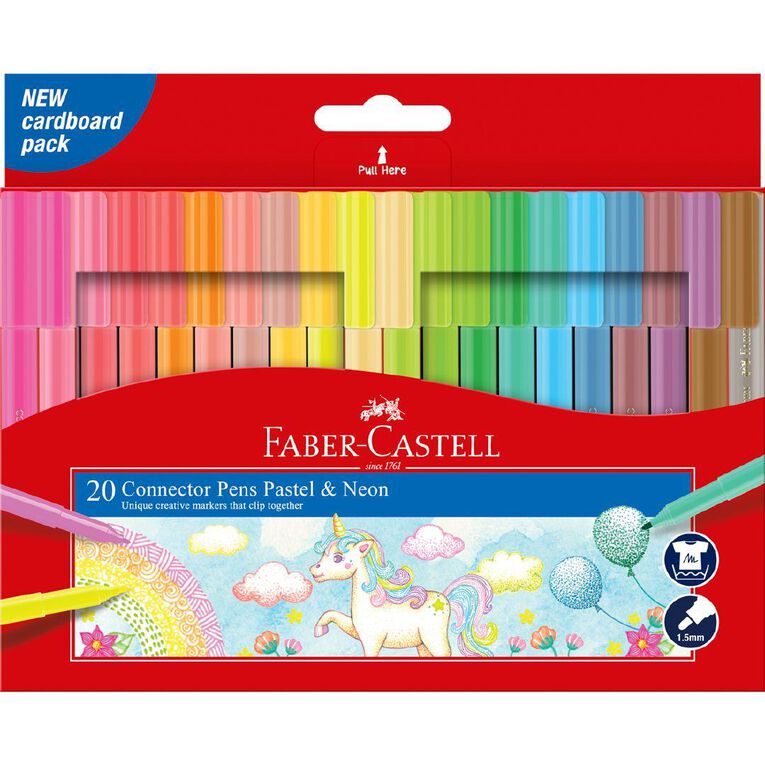 Faber-Castell Connector Felt Pens Pastel & Neon 20 Pack Multi-Coloured