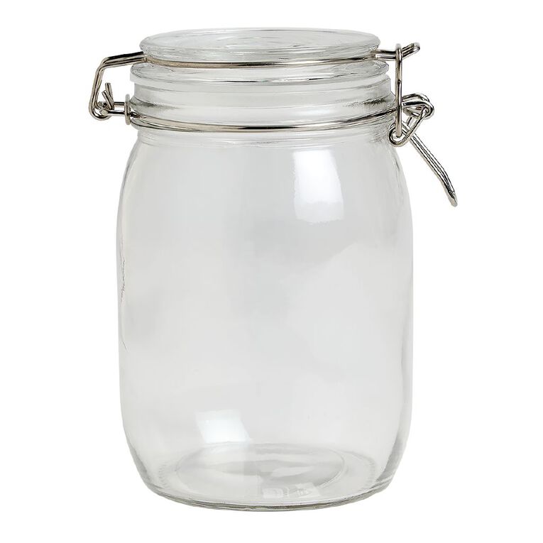 Living & Co Round Glass Clip Top Jar Clear 1L