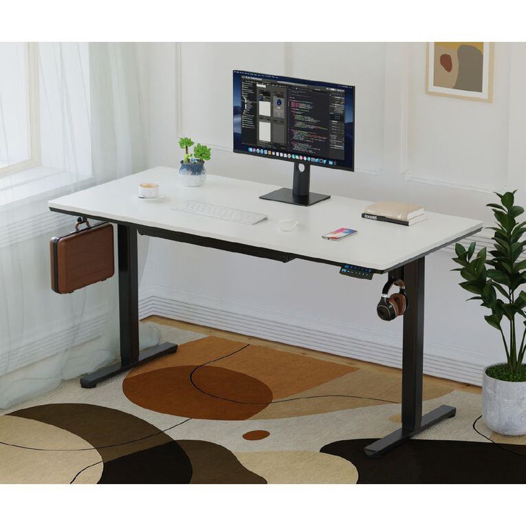 Workspace Height Adjustable Desk 1500W with Drawer White