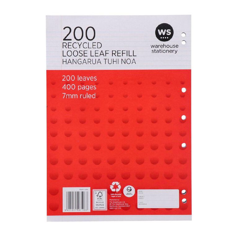 WS Ruled/Punched Pad Refill 7mm 200 Leaf Orange