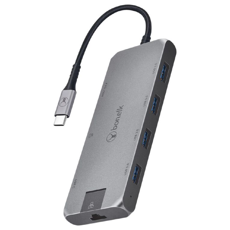 Bonelk Long Life USB C to 8 in 1 Multiport Hub Space Grey Grey