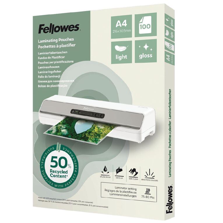 Fellowes Laminating Pouches Light A4 100 Pack