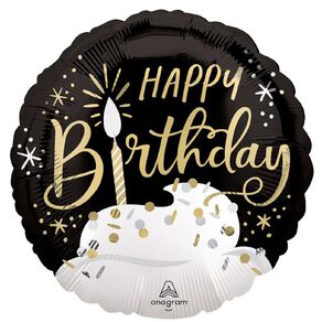 Anagram 45cm Standard Happy Birthday Black and Gold Balloon