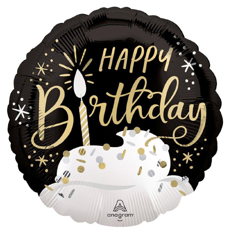 Anagram 45cm Standard Happy Birthday Black and Gold Balloon