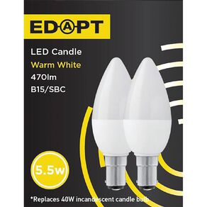 Edapt LED B15 Candle Light Bulb 5.5W Warm White 2 Pack