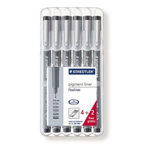 Staedtler Pen Pigment Liner 4+2 Pack Black