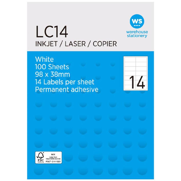WS A4 1400 Labels White 98mm x 38mm
