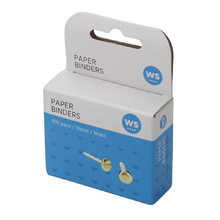 WS Paperbinders 19mm 100 Pack Brass