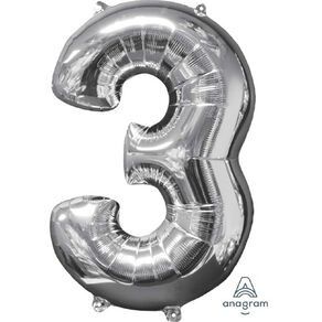 Anagram Mid-Size Shape Silver Number 3 Balloon