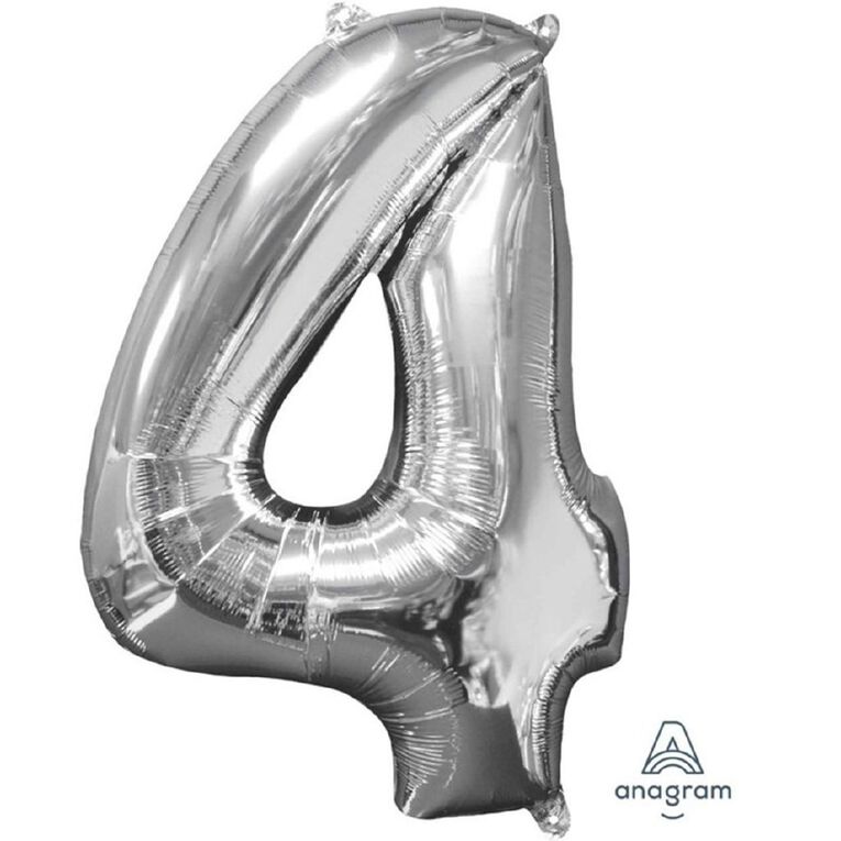 Anagram Mid-Size Shape Silver Number 4 Balloon