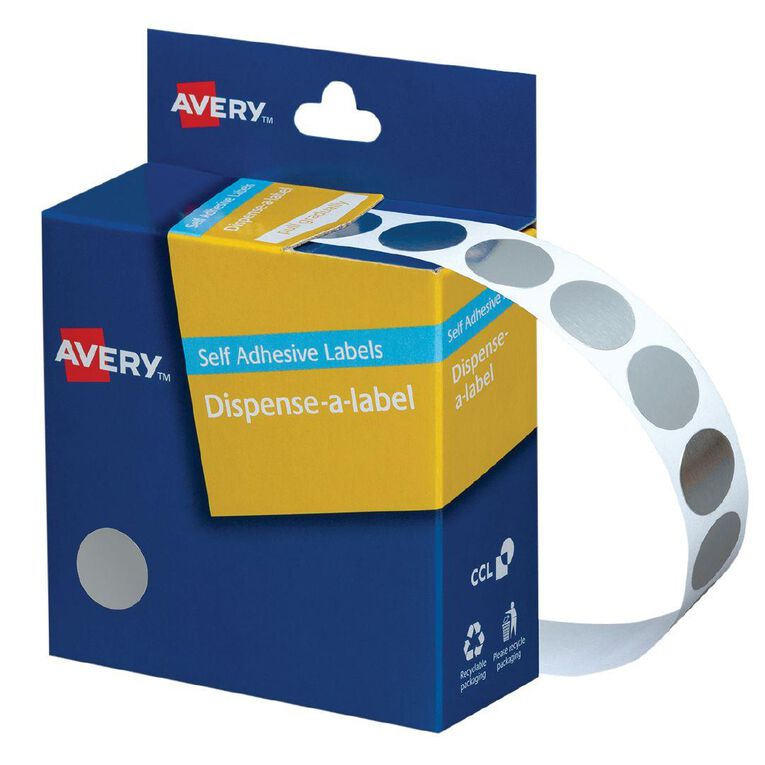 Avery Dispenser Silver Dot Stickers 14mm diameter 500 Labels