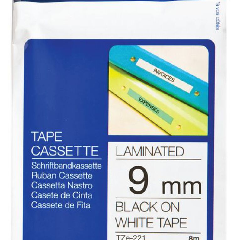Brother P-Touch Tape Tze-221 9mm 8m Black On
