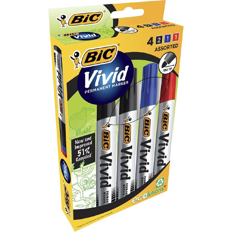 Bic Vivid Permanent Marker Box Assorted 4 Pack