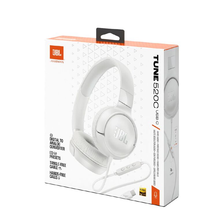 JBL Tune 520C USB-C Wired On-Ear Headphones White