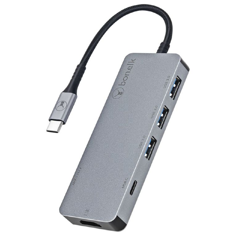 Bonelk Long Life USB A to 3 Port Hub + SD/TF Reader Space Grey Grey
