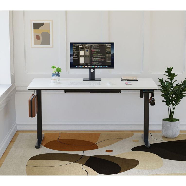 Workspace Height Adjustable Desk 1500W with Drawer White