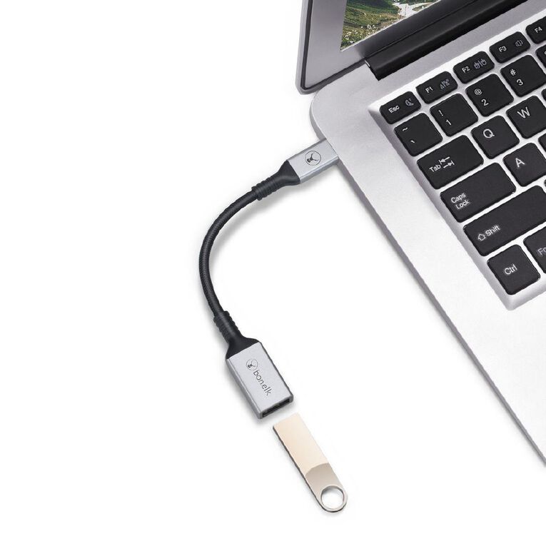 Bonelk Long-Life USB-C to USB-A Adapter Space Grey 15 cm Grey