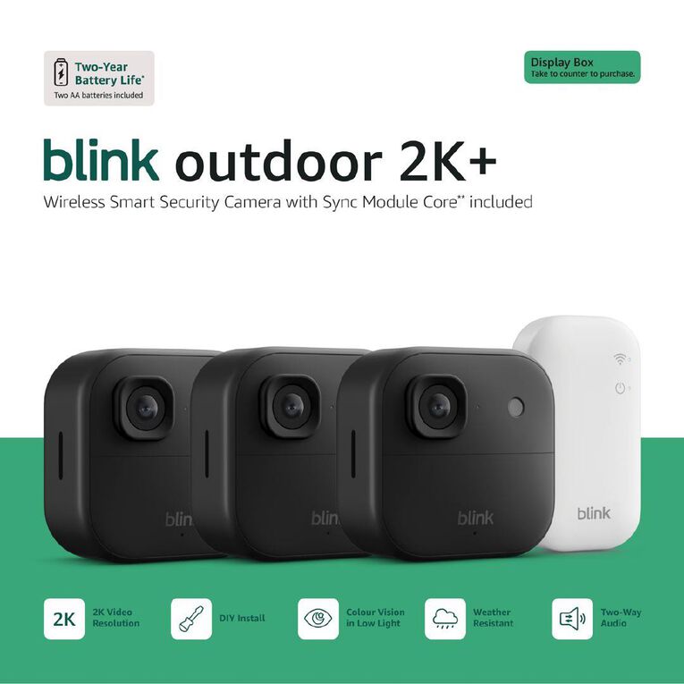 Blink Outdoor 2K+ With Sync Module Core 3 Pack Black