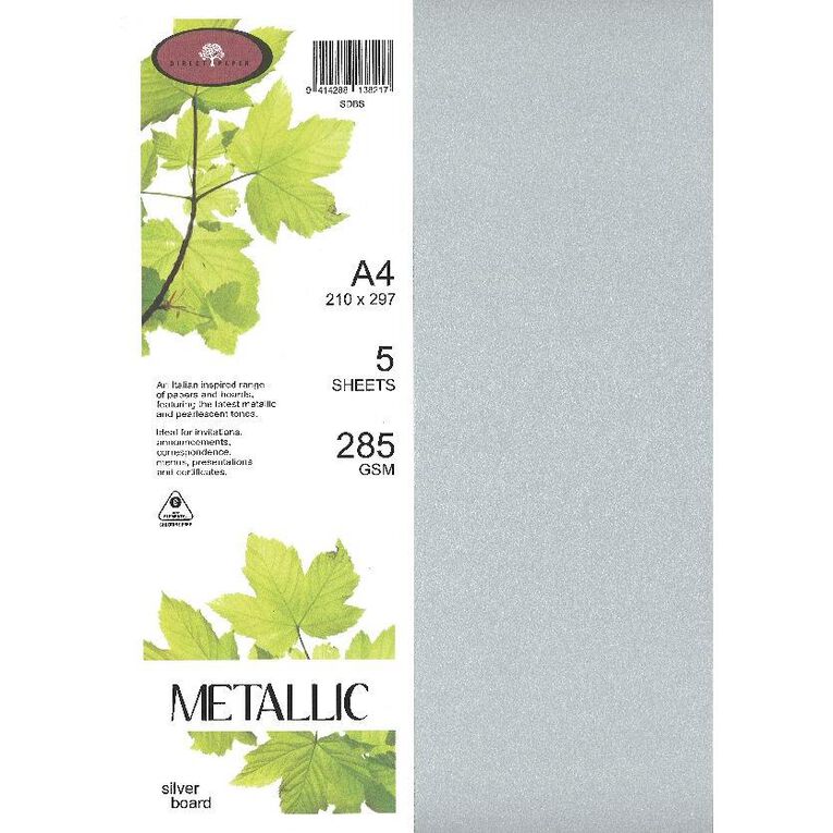 Direct Paper Metallic Board 285gsm Silver A4 5 Pack