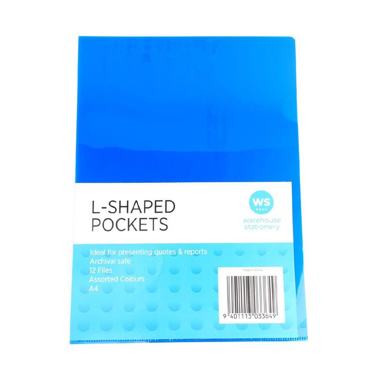 WS L-Shaped Pockets 12 Pack Multi-Coloured A4