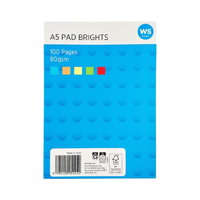 WS Paper Pad Bright Assorted A5