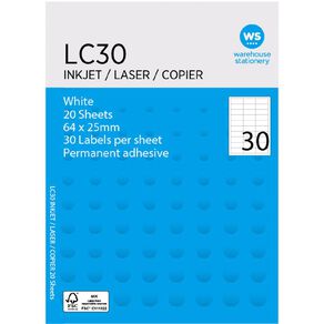 WS A4 30 Labels 20 Sheets