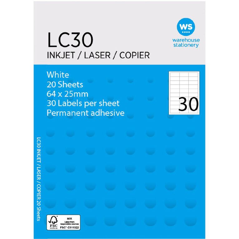WS A4 30 Labels 20 Sheets