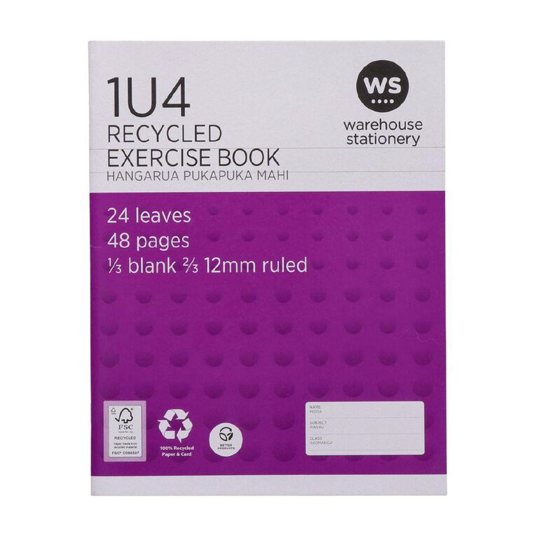 WS Exercise Book 1U4 12mm Ruled 24 Leaf Purple