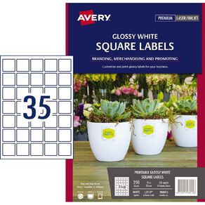 Avery Glossy Square Labels White 350 Labels