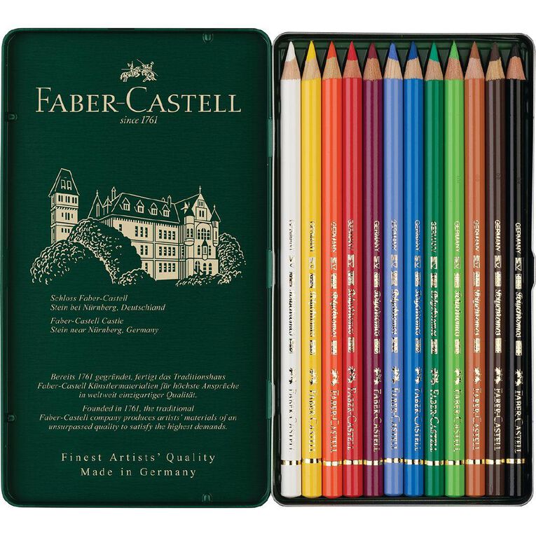 Faber-Castell Polychromos Colour Pencils Tin of 12 Assorted