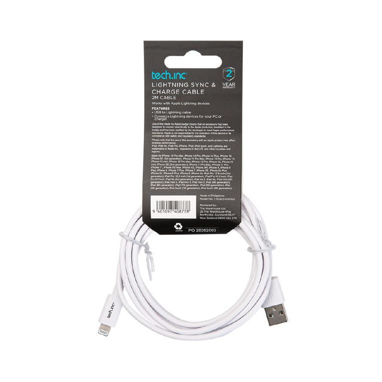 Tech.Inc USB A To Lightning Cable 2m White