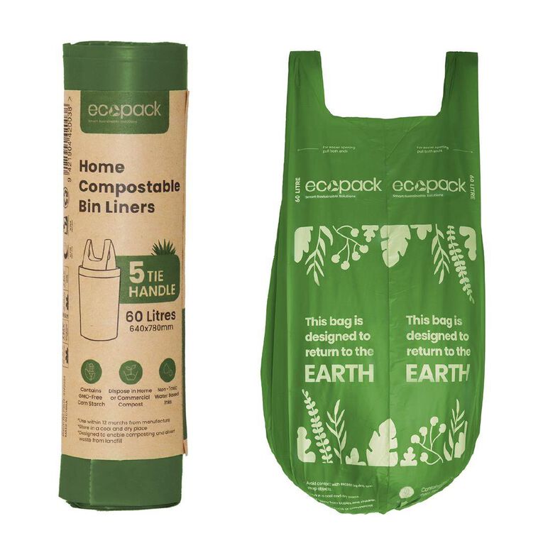 Ecopack Compostable Bin Liners 60L 5 pack