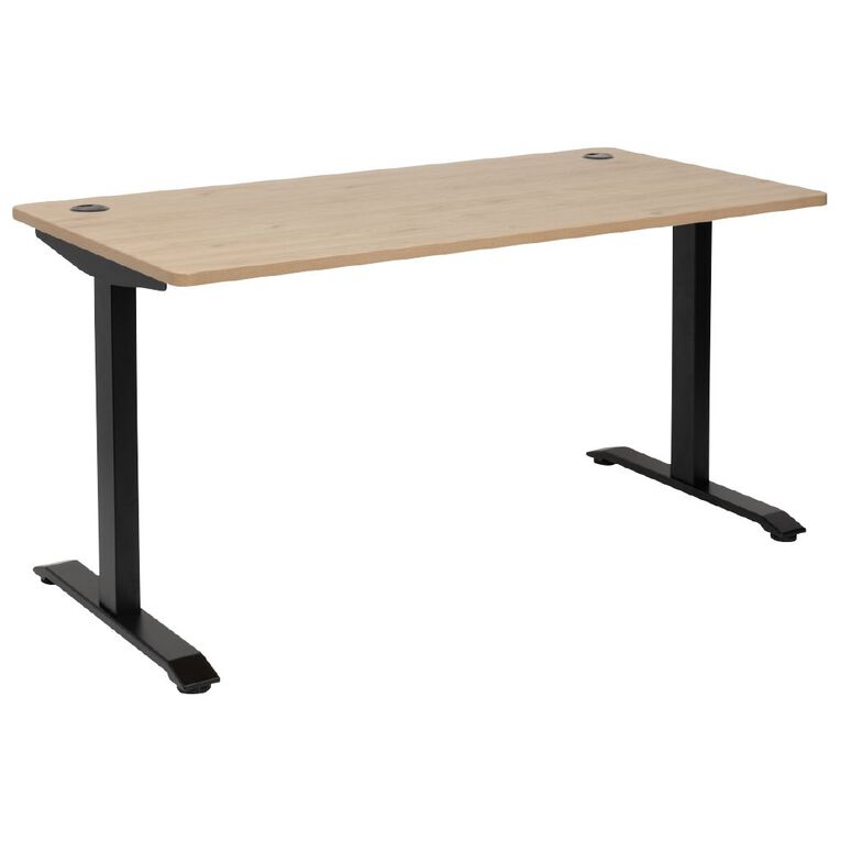Jasper J Emerge 1500x750 Straight Desk Pacific Oak Top Black Metal Base