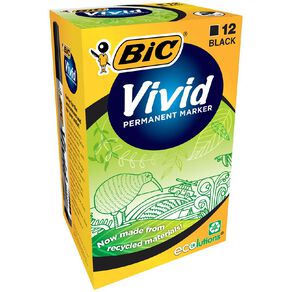 Bic Vivid Permanent Marker Black 12 Pack