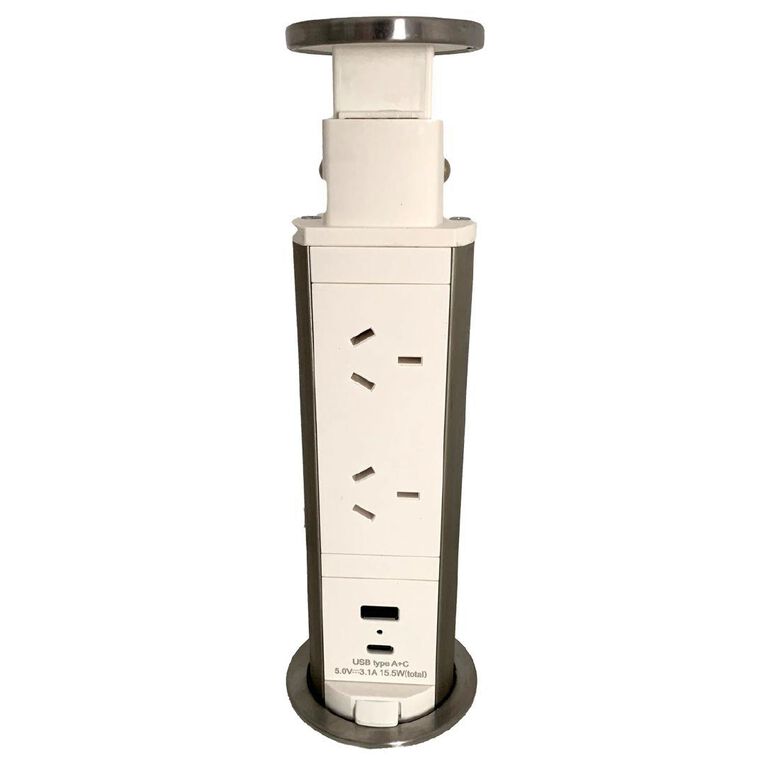 Jasper J Desk Pop Top Electrical Outlet With Two Std Plugs & Usb-a/usb-c