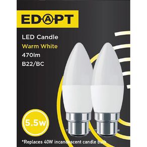 Edapt LED B22 Candle Light Bulb 5.5W Warm White 2 Pack