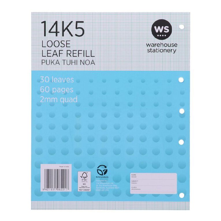 WS Pad Refill 14K5 2mm Quad 30 Leaf Punched Blue