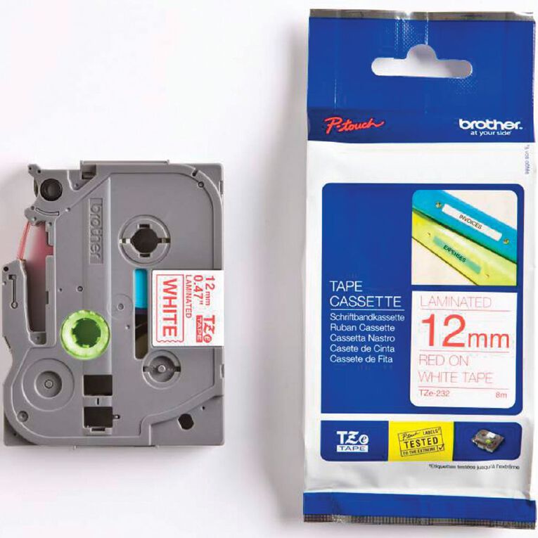 Brother TZe232 Label Tape Red On White 12mm x 8m