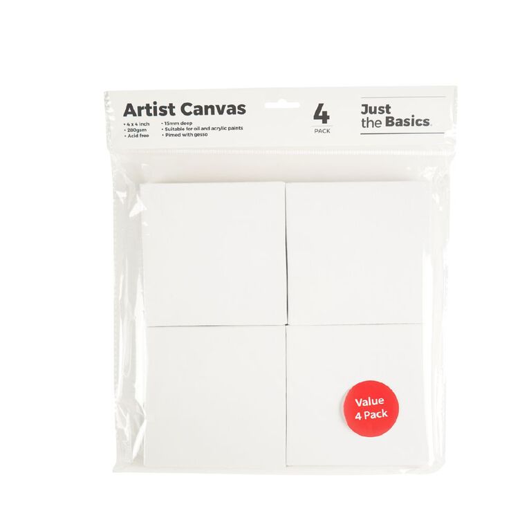 Just the Basics Canvas 4 x 4 Inch 4 Pack