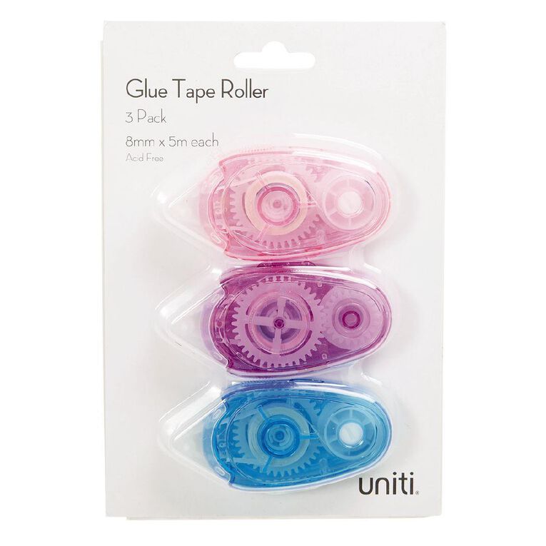 Uniti Glue Tape Roller Multi-Coloured 3 Pack