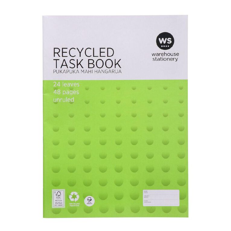 WS Task Book 335mm x 240mm Unruled 24 Leaf Green