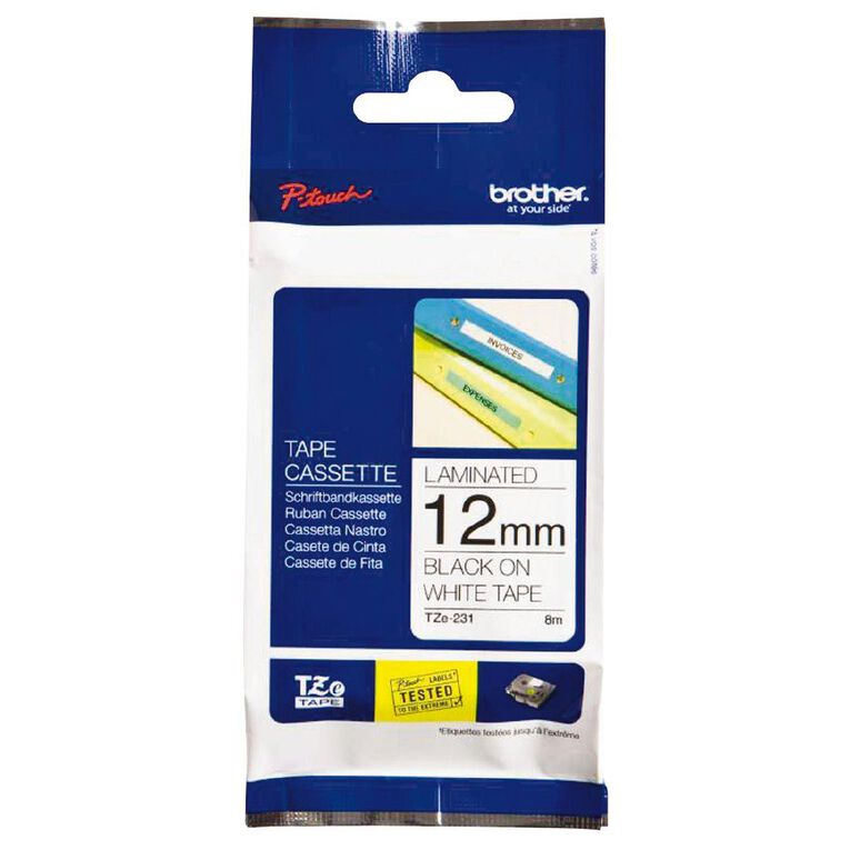 Brother TZE-231 Laminated Tape 12mm x 8m Black on White