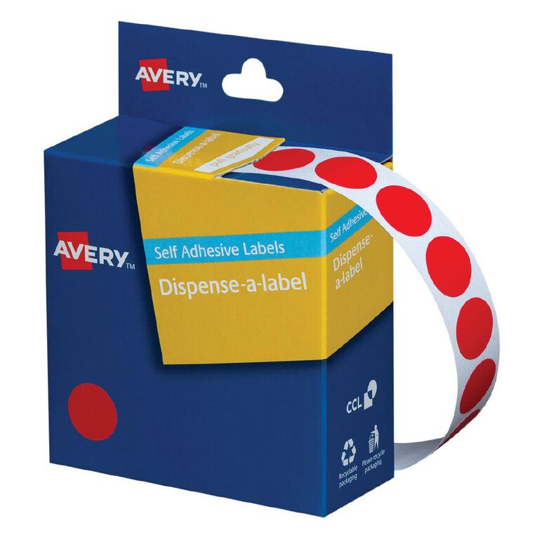 Avery Dispenser Dot Labels Red 14mm Diameter 1050 labels