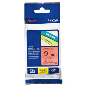 Brother TZE421 Laminated Tape Black On Red 9mm x 8m