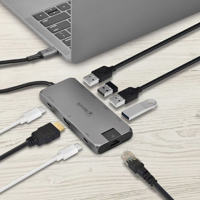 Bonelk Long Life USB C to 8 in 1 Multiport Hub Space Grey Grey