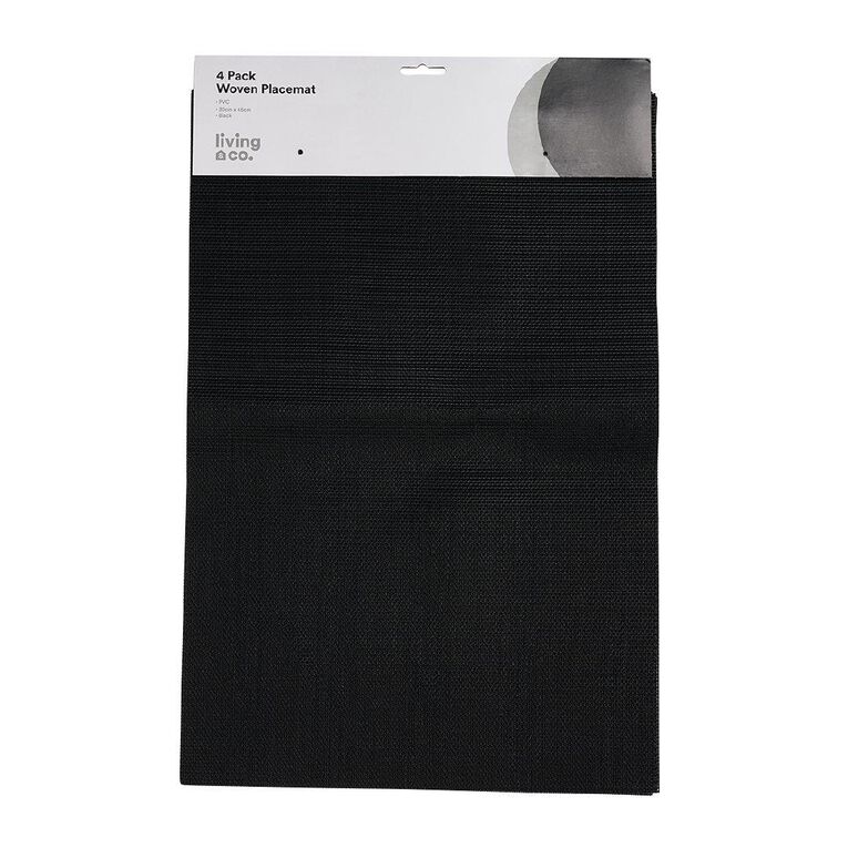Living & Co Woven Placemat Black 30cm x 40cm Black 4 Pack