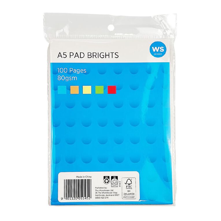 WS Paper Pad Bright Assorted A5