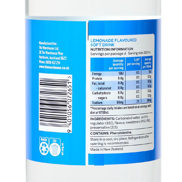Nice 99% Sugar Free Lemonade Carbonated Soft Drink 1.5L
