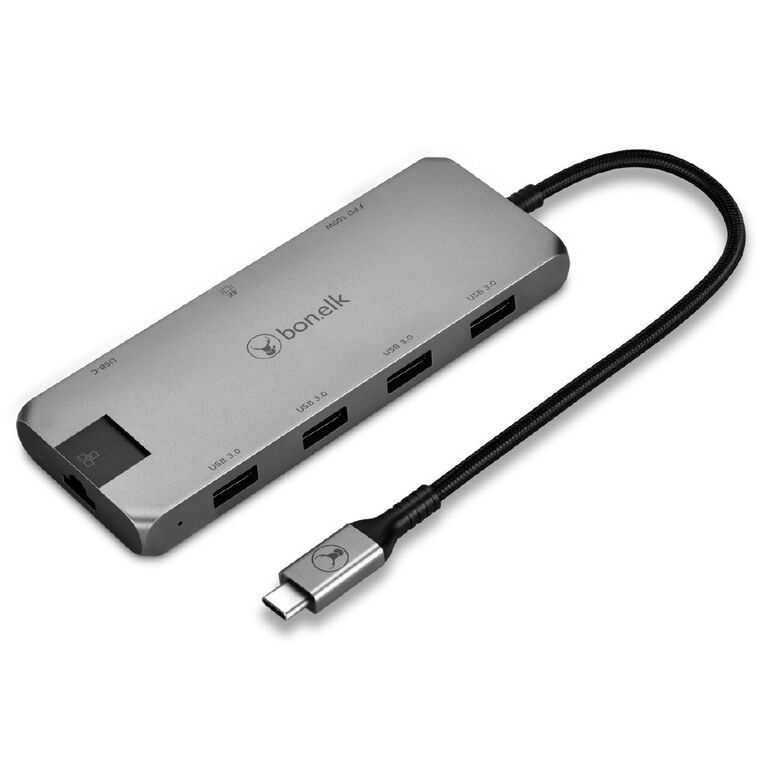 Bonelk Long Life USB C to 8 in 1 Multiport Hub Space Grey Grey