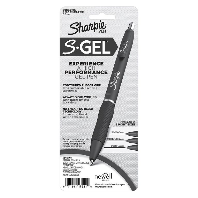 Sharpie Gel Retractable 0.7mm Pen Black 4 Pack